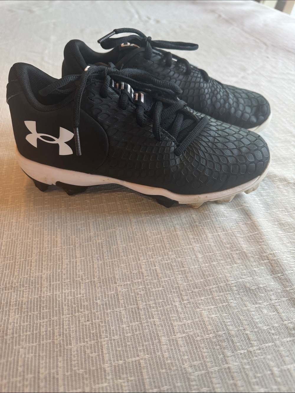 Under Armour Kids Black and White Cleats - Textured Athletic Sneakers
